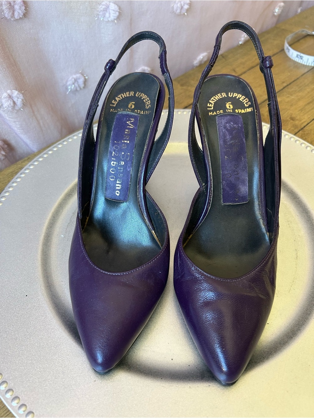 HEELS- Women’s Purple Leather Slingbacks- Made in Spain